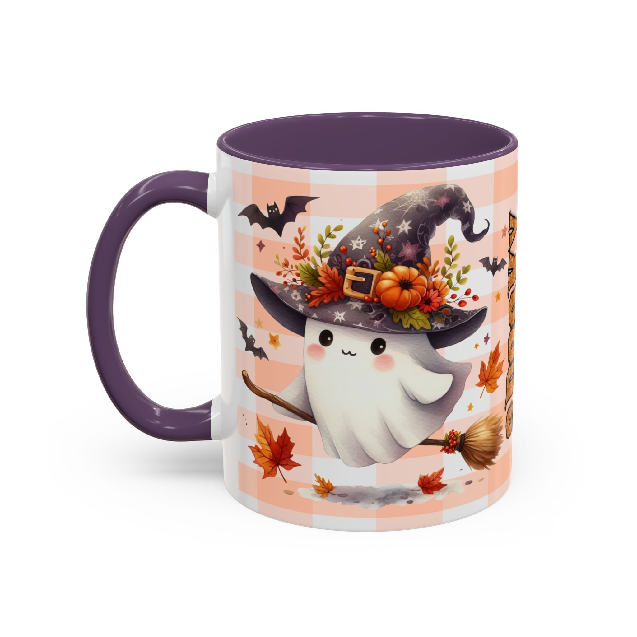 Spooky Season Accent Coffee Mug — Cute Halloween Ghost with Pumpkins (11/15oz)
