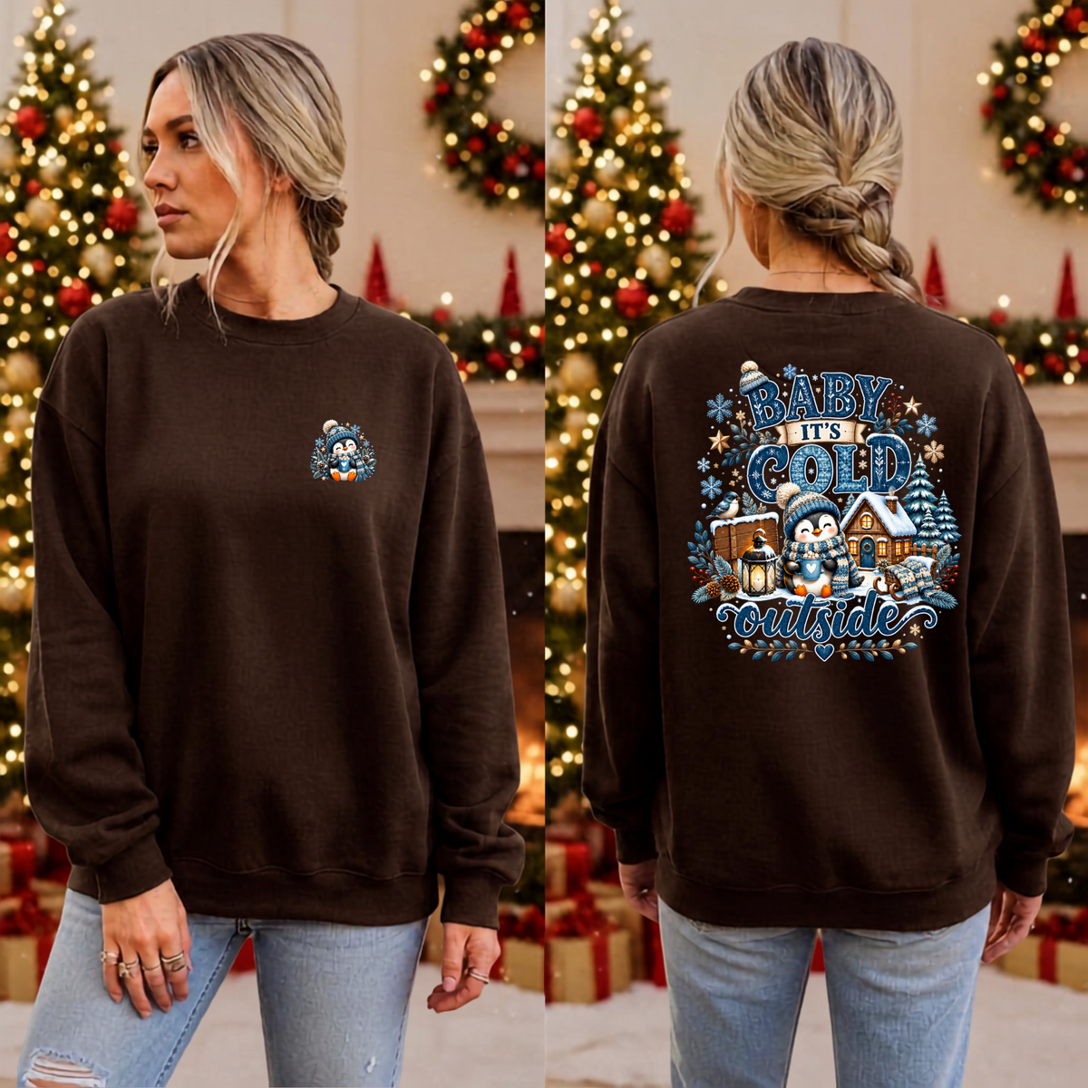 Cold Outside Sweatshirt Pocket and Back Graphics TheCraftNook