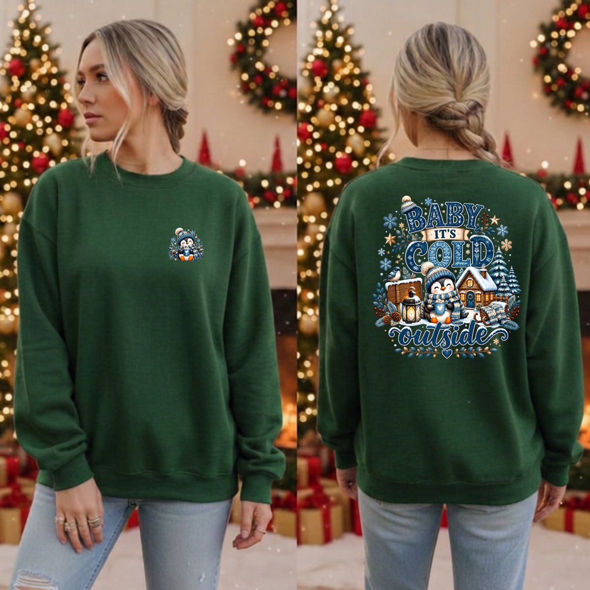 Cold Outside Sweatshirt Pocket and Back Graphics TheCraftNook
