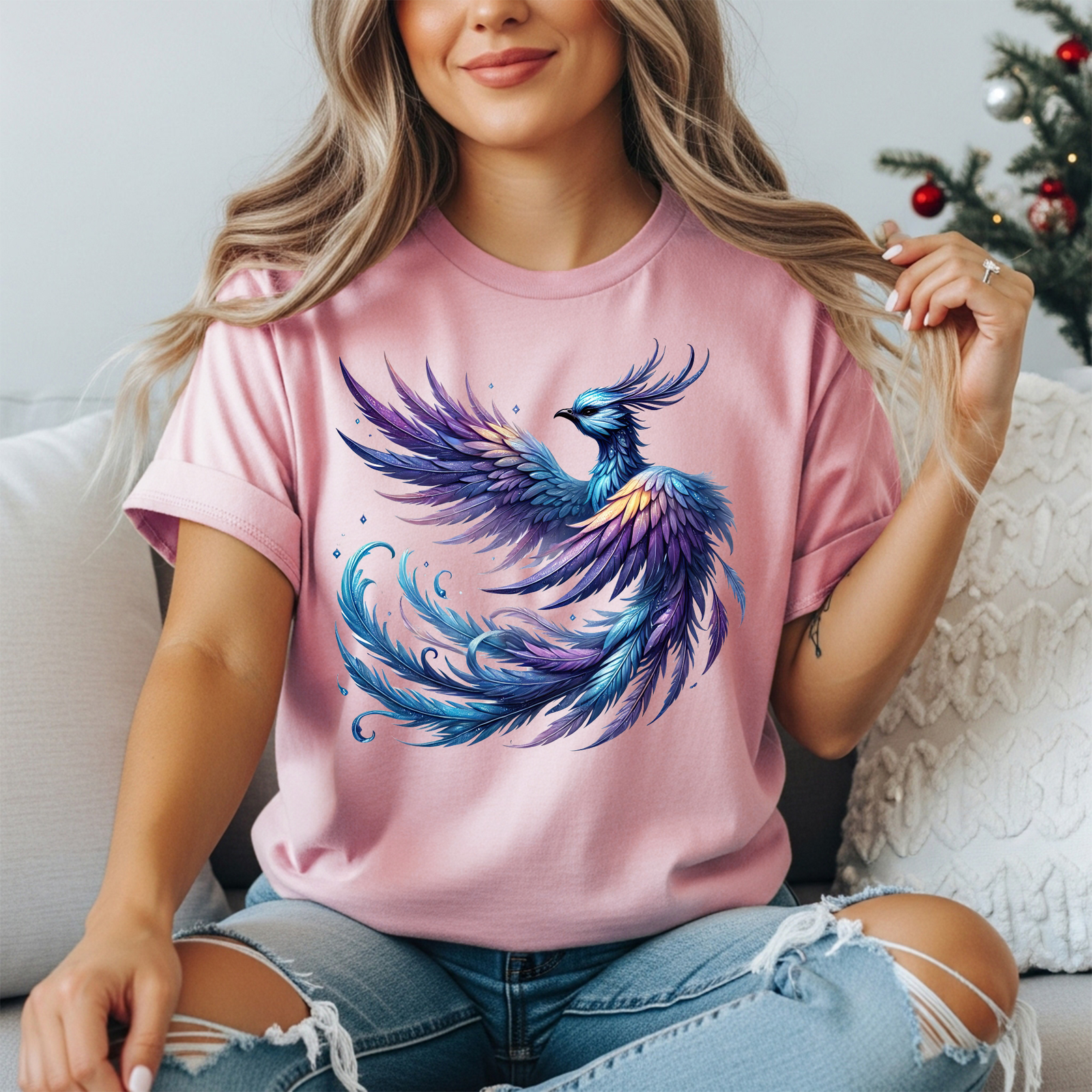 Blue Phoenix T-Shirt - Mystical Ice Fire Bird Rising Tee TheCraftNook