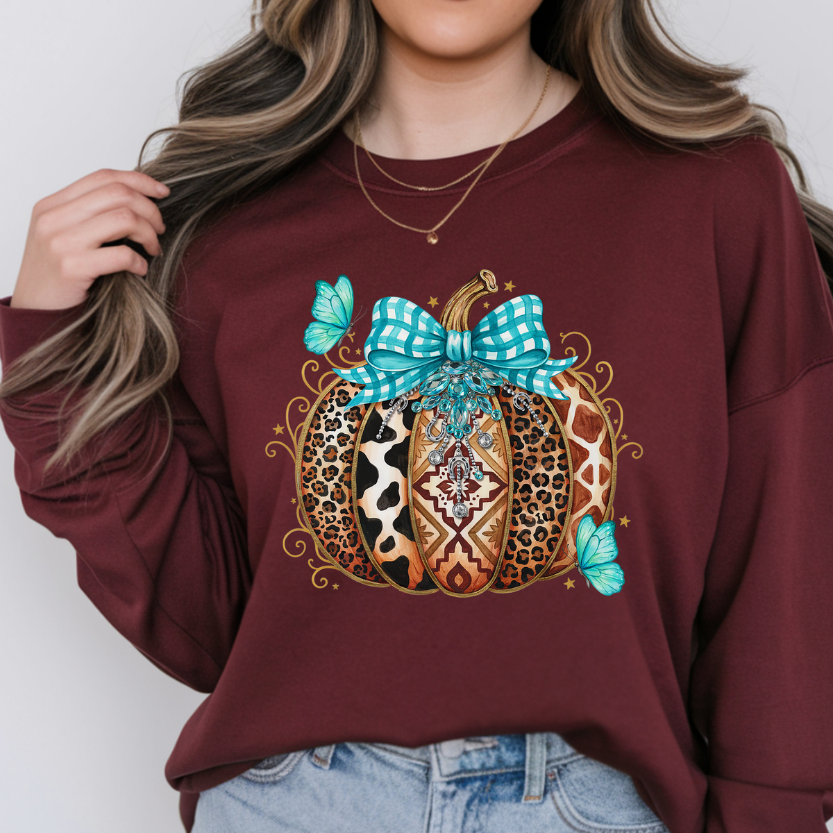 Boho Pumpkin Graphic Long Sleeve Tee TheCraftNook