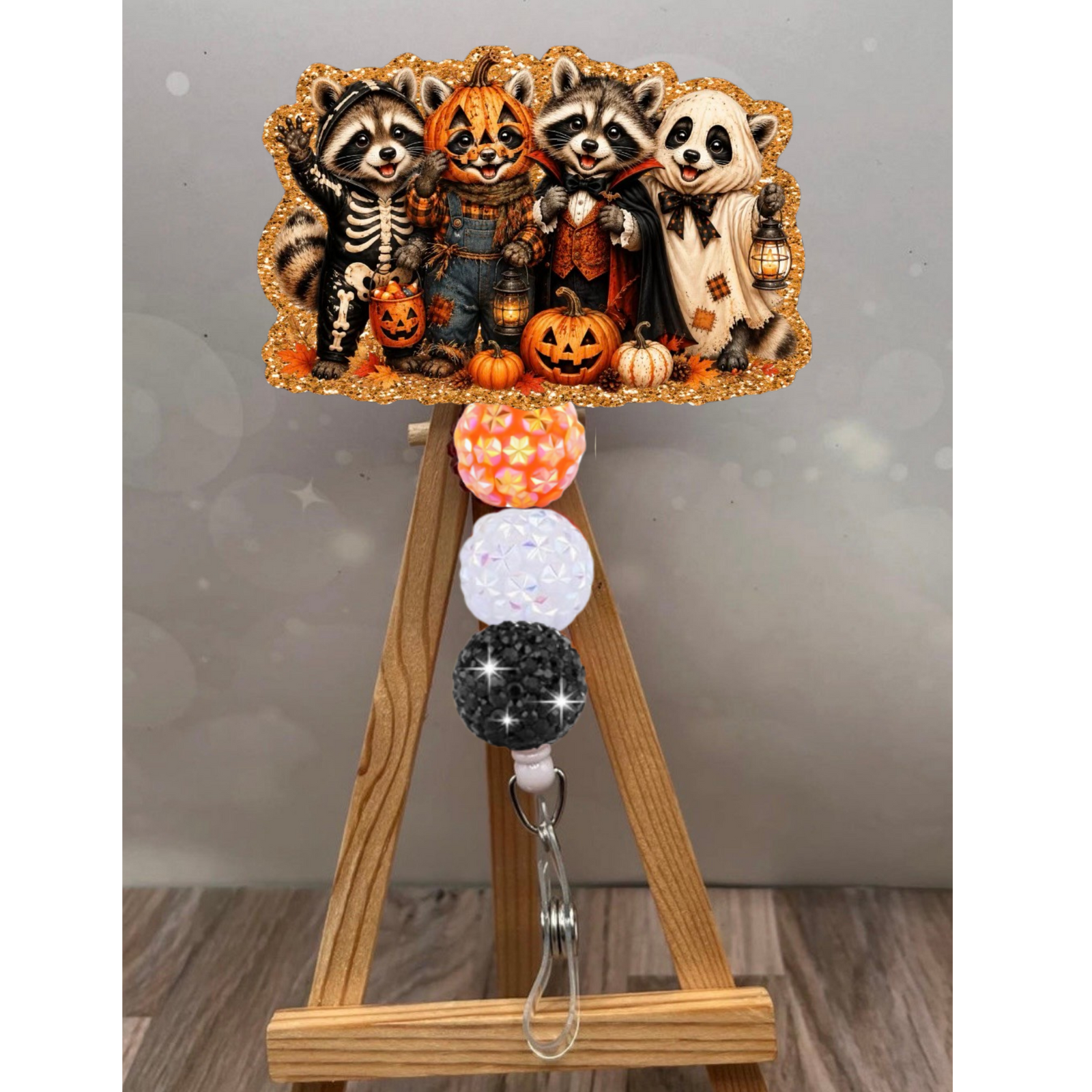 Halloween Raccoon Crew Badge Pull – Glitter Lanyard Accessory TheCraftNook