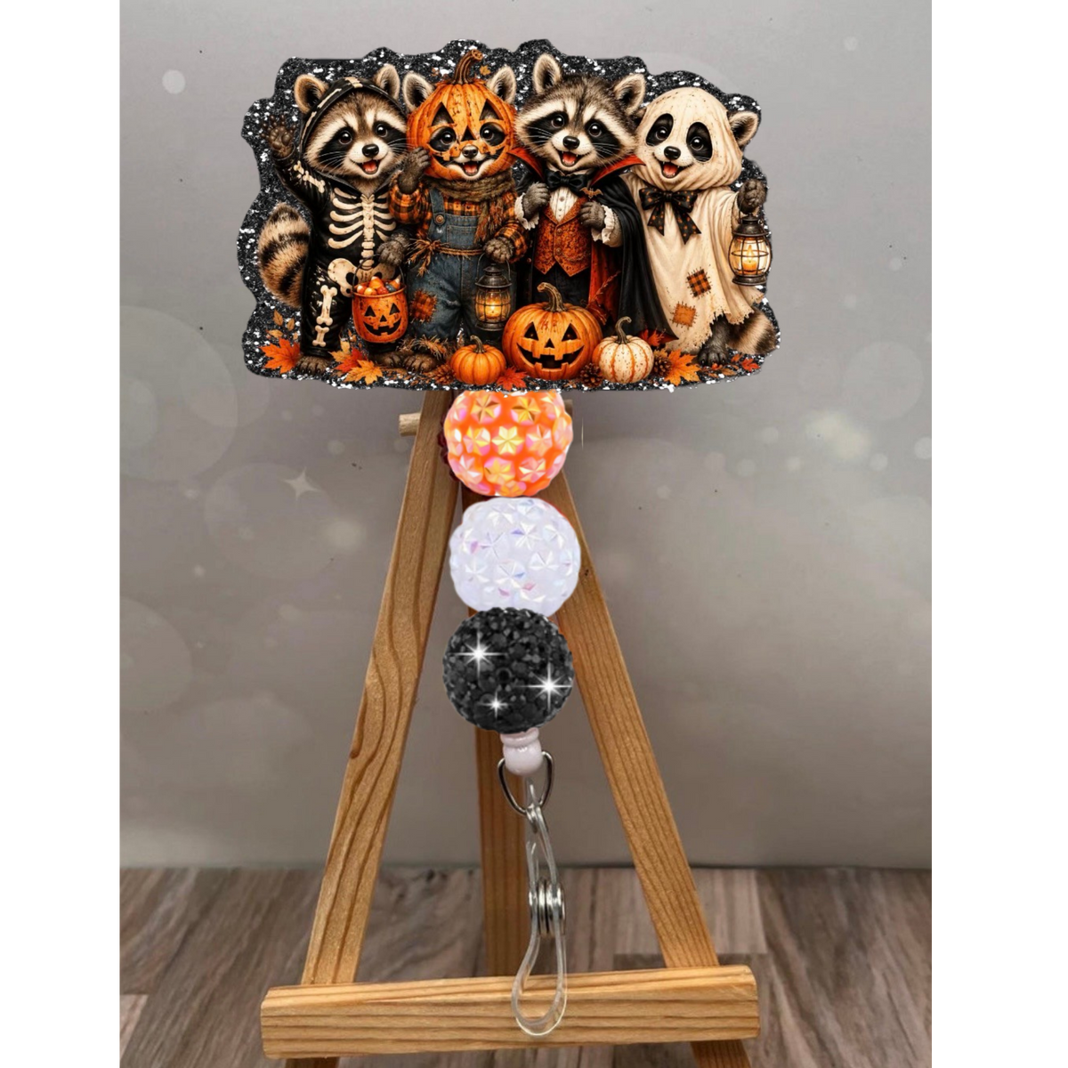 Halloween Raccoon Crew Badge Pull – Glitter Lanyard Accessory TheCraftNook