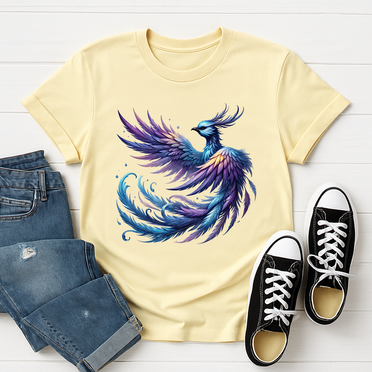Blue Phoenix T-Shirt - Mystical Ice Fire Bird Rising Tee TheCraftNook