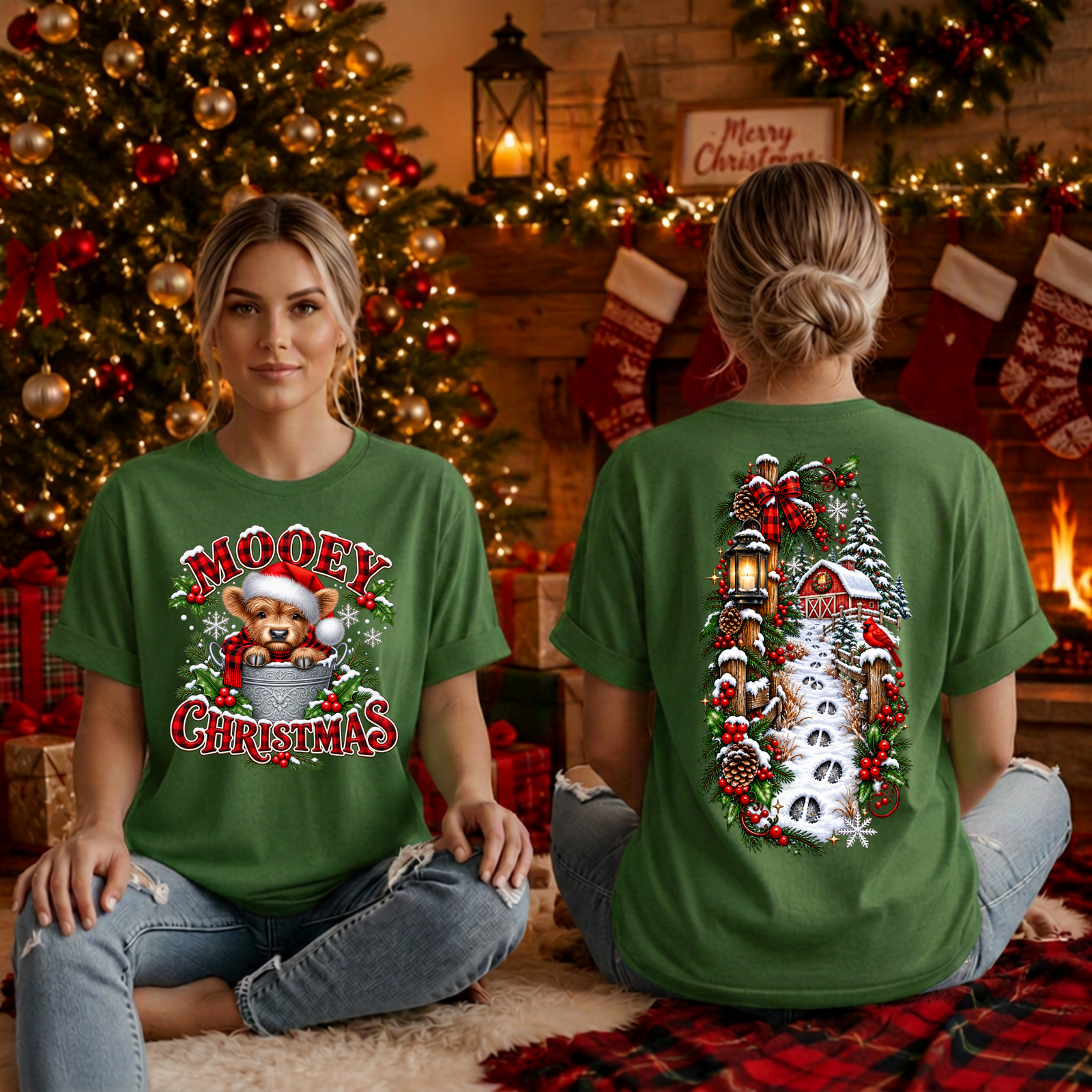 Mooey Christmas T-Shirt Front and Back Graphics TheCraftNook