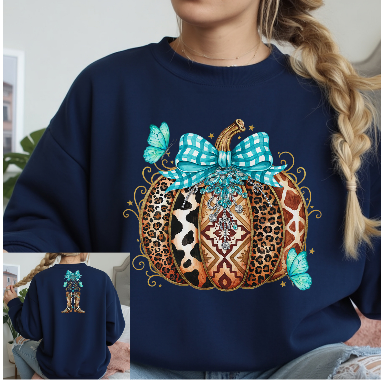 Boho Pumpkin Front & Back Graphic Fleece Sweatshirt TheCraftNook