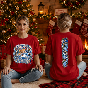 Blue Mooey Christmas T-Shirt Front and abck graphics TheCraftNook