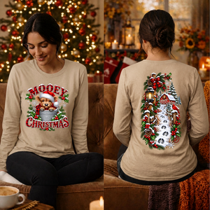 Mooey Christmas Long Sleeve Tee Front and Back Graphics TheCraftNook