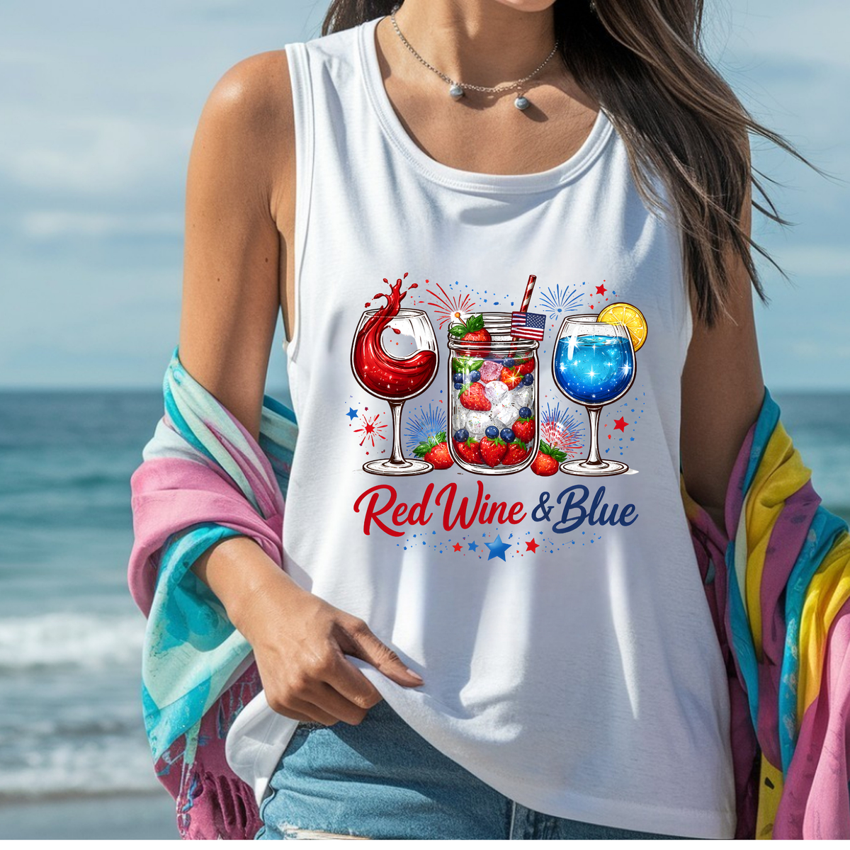 Red Wine Blue Tank Top | Funny Patriotic 4th of July Shirt TheCraftNook