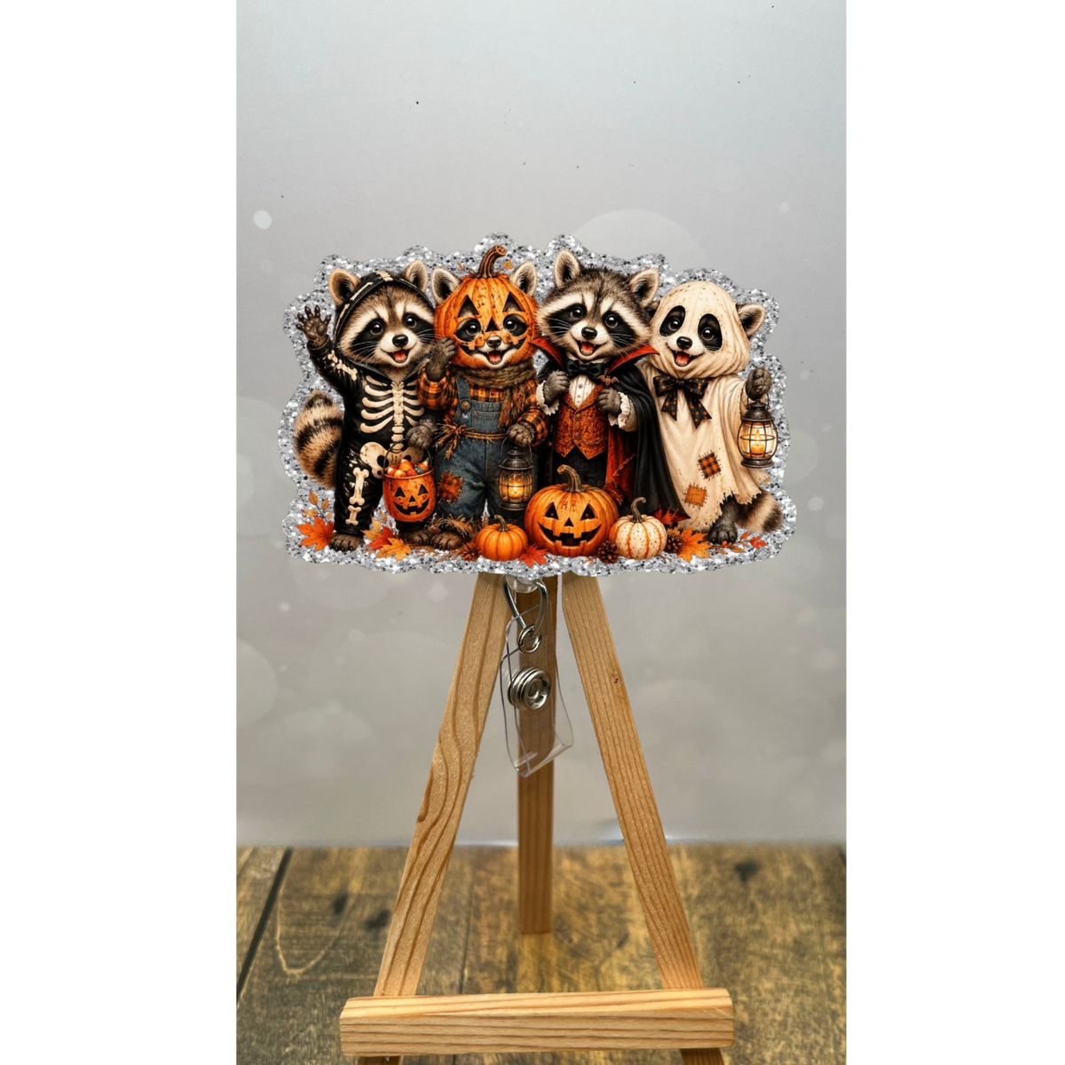 Halloween Raccoon Crew Badge Pull – Glitter Lanyard Accessory TheCraftNook
