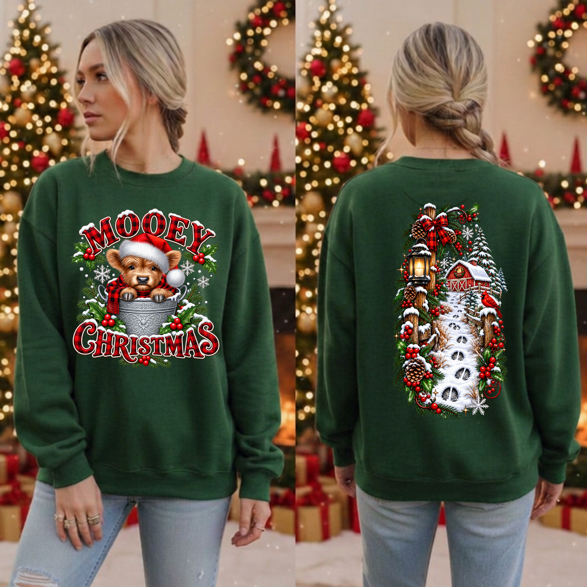 Mooey Christmas Sweatshirt Front and Back Graphice TheCraftNook