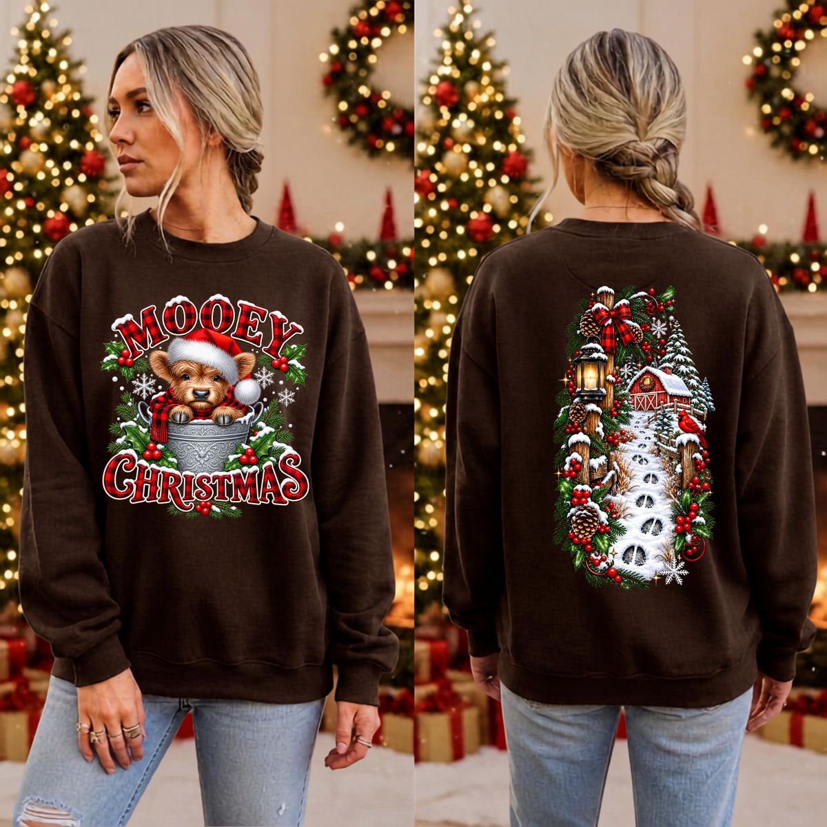 Mooey Christmas Sweatshirt Front and Back Graphice TheCraftNook