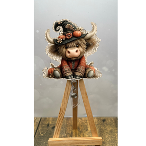 Halloween Highland Cow Badge Pull – Glitter Lanyard Accessory TheCraftNook
