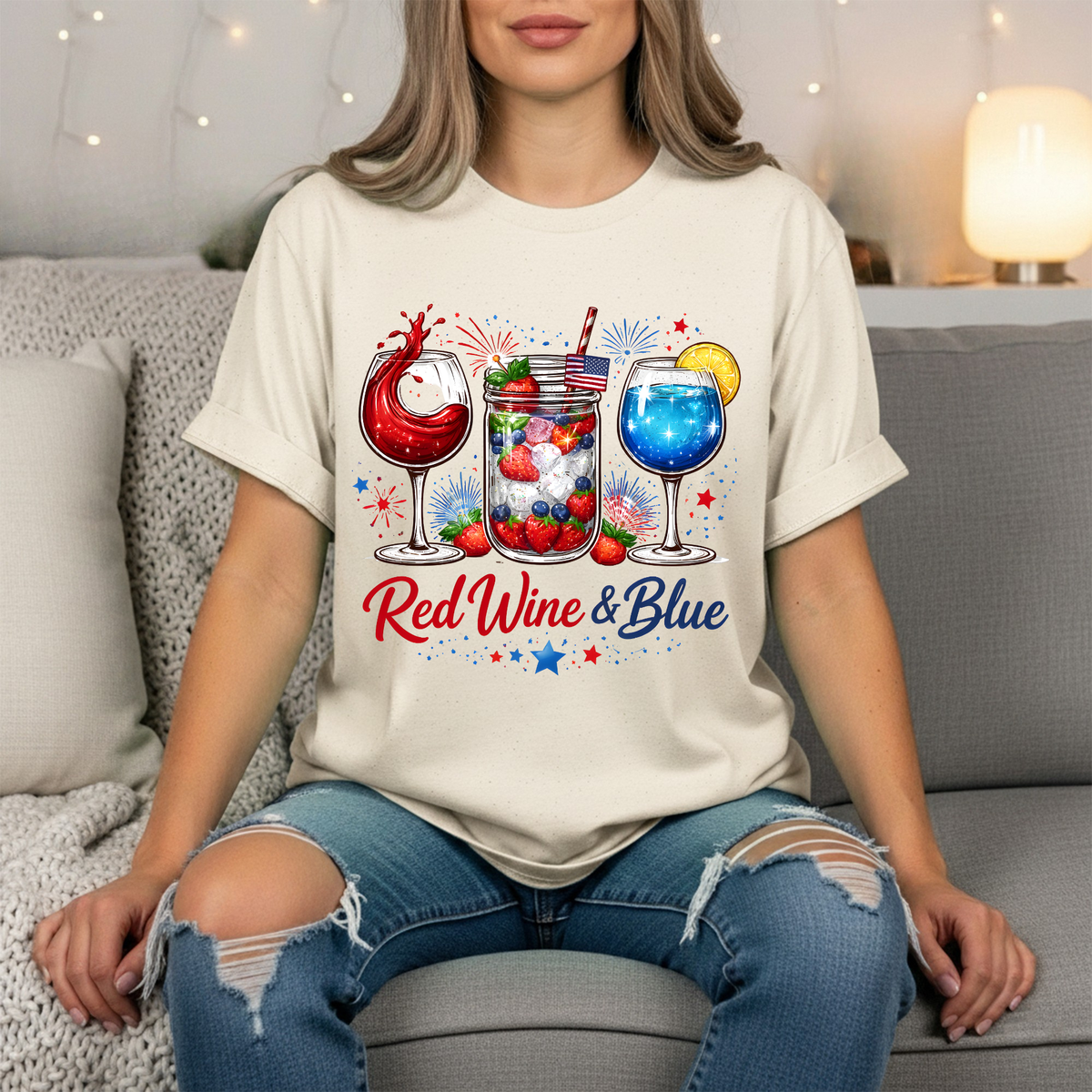 Red Wine and Blue Graphic Tee | Funny Patriotic 4th of July Shirt TheCraftNook