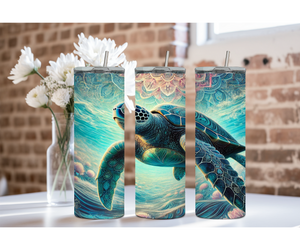 20 oz sip and surf Sea turtle Tumblers, Multiple images to choose from, with or without handle and speakers. TheCraftNook