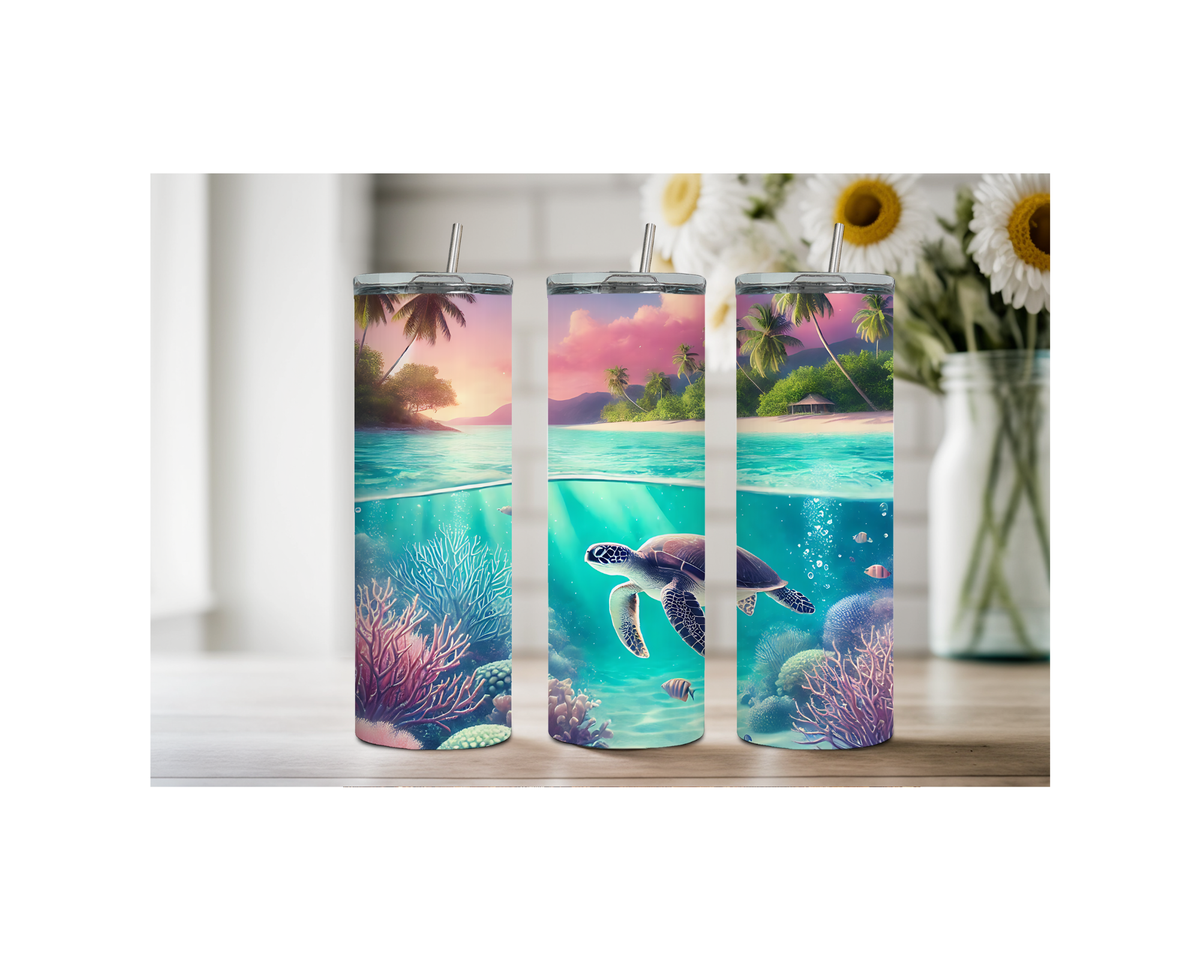 20 oz sip and surf Sea turtle Tumblers, Multiple images to choose from, with or without handle and speakers. TheCraftNook