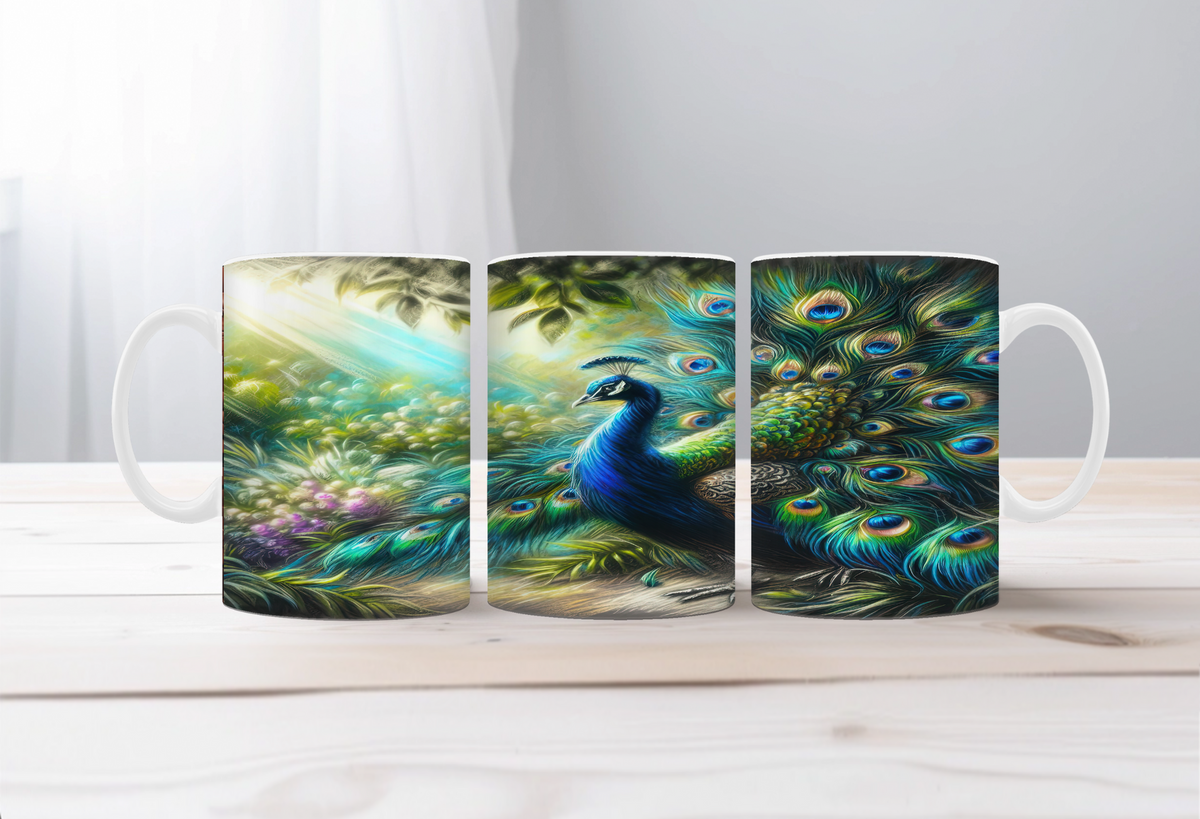 Peacock Magic Morning Mug TheCraftNook