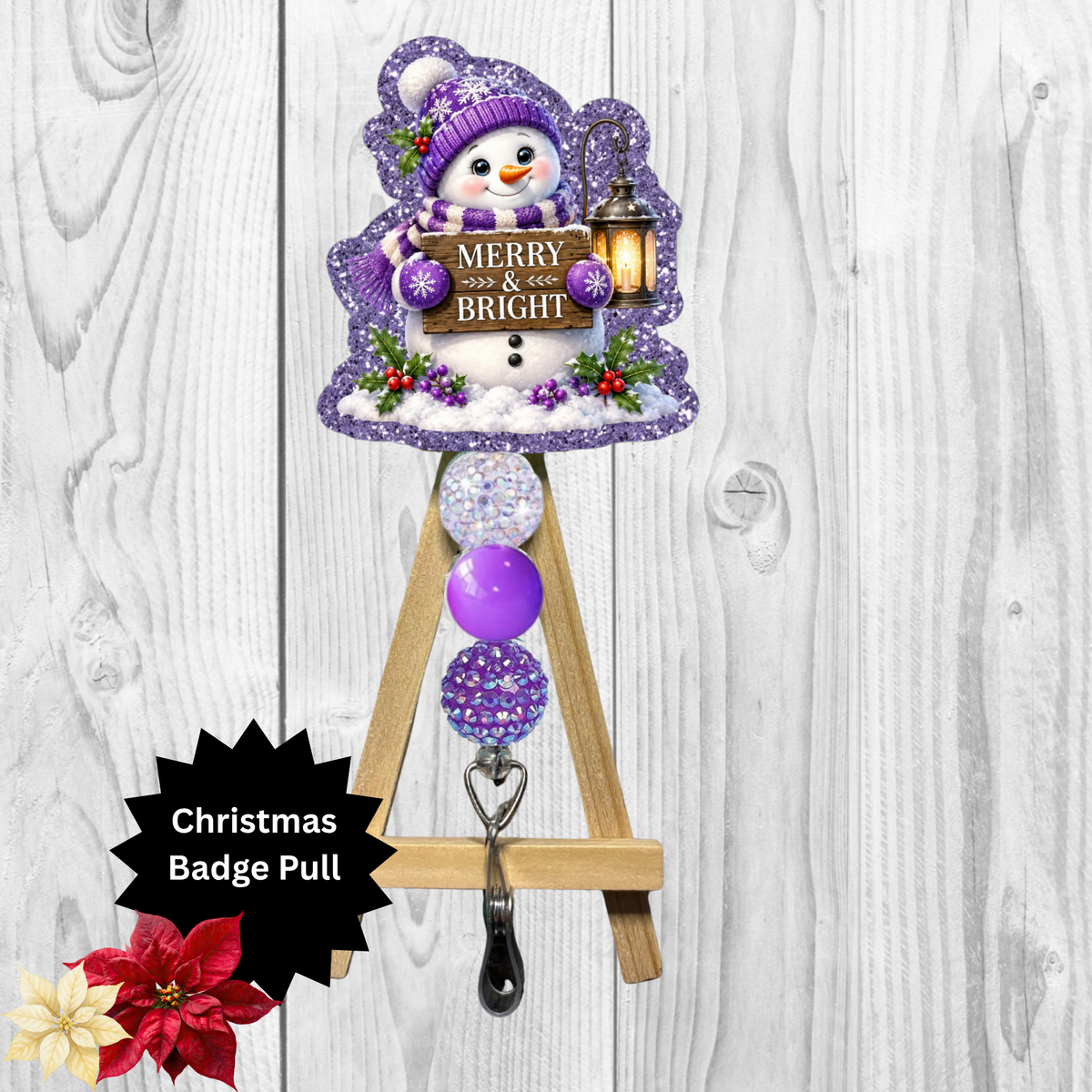 Purple Snowman Glitter Badge Pull | Badge Reel TheCraftNook