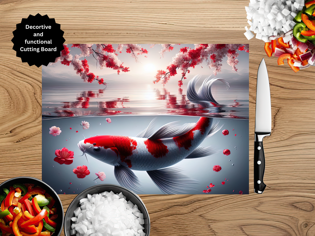 Koi Fish Glass Cutting Board - Tempered Glass Kitchen Board TheCraftNook