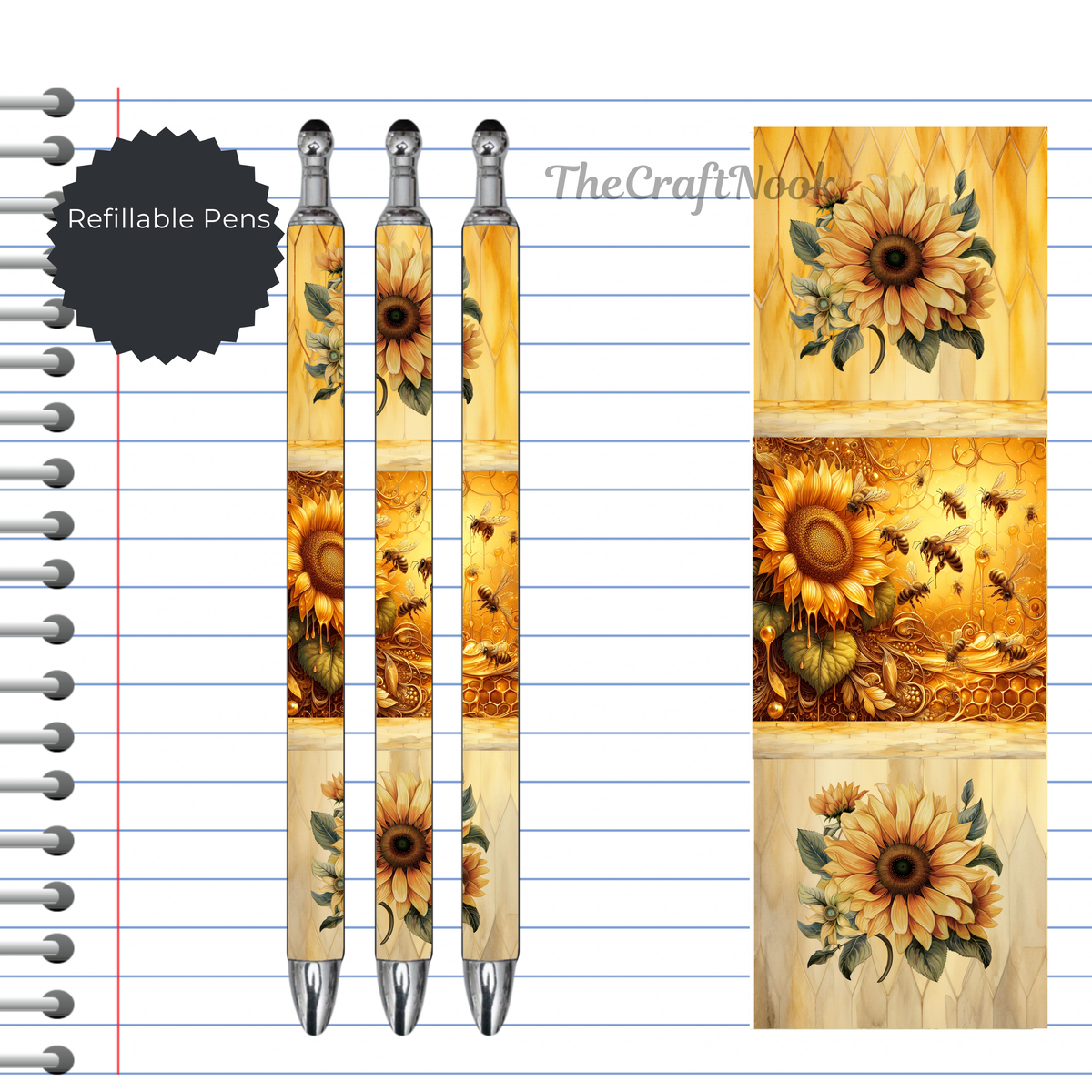 Refillable Pens, Honeybee Images. Bee happy while you write. Multiple options and Images available TheCraftNook