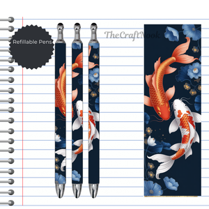 Koi Fish Refillable Pens, multiple options and Images available. TheCraftNook