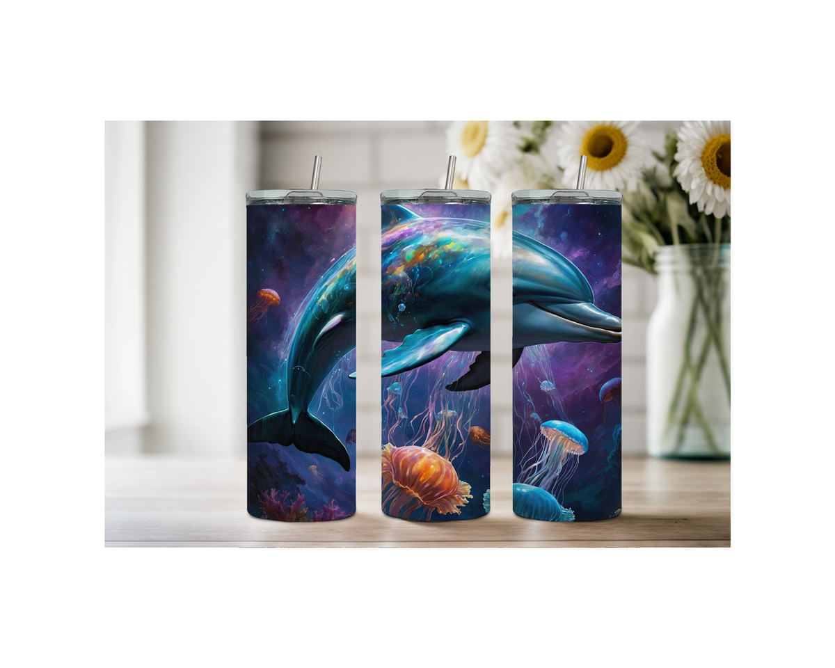 Splash of Happiness Dolphin – 20 oz Stainless-Steel Tumblers. Multiple Sizes and Images Available. TheCraftNook