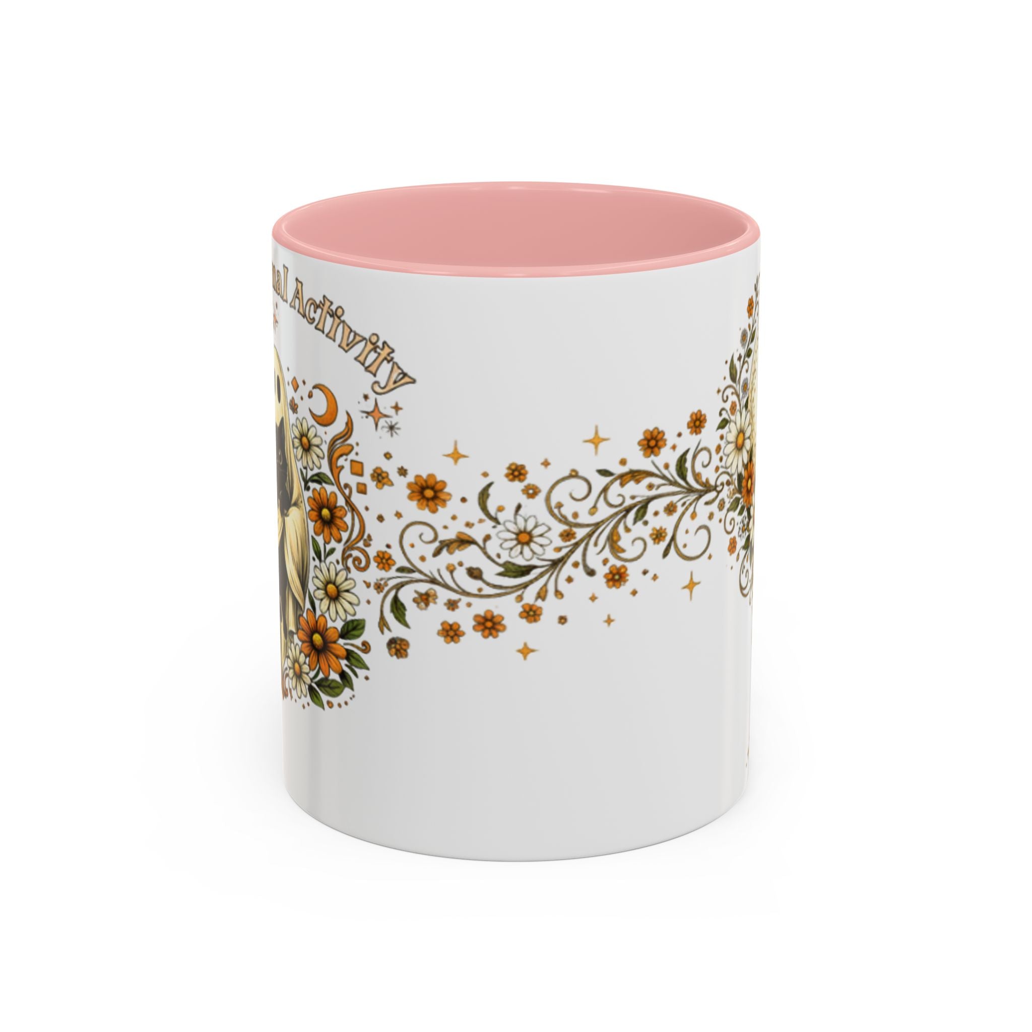 Purranormal Activity Accent Coffee Mug — Black Cat Crescent Moon Floral 11/15oz