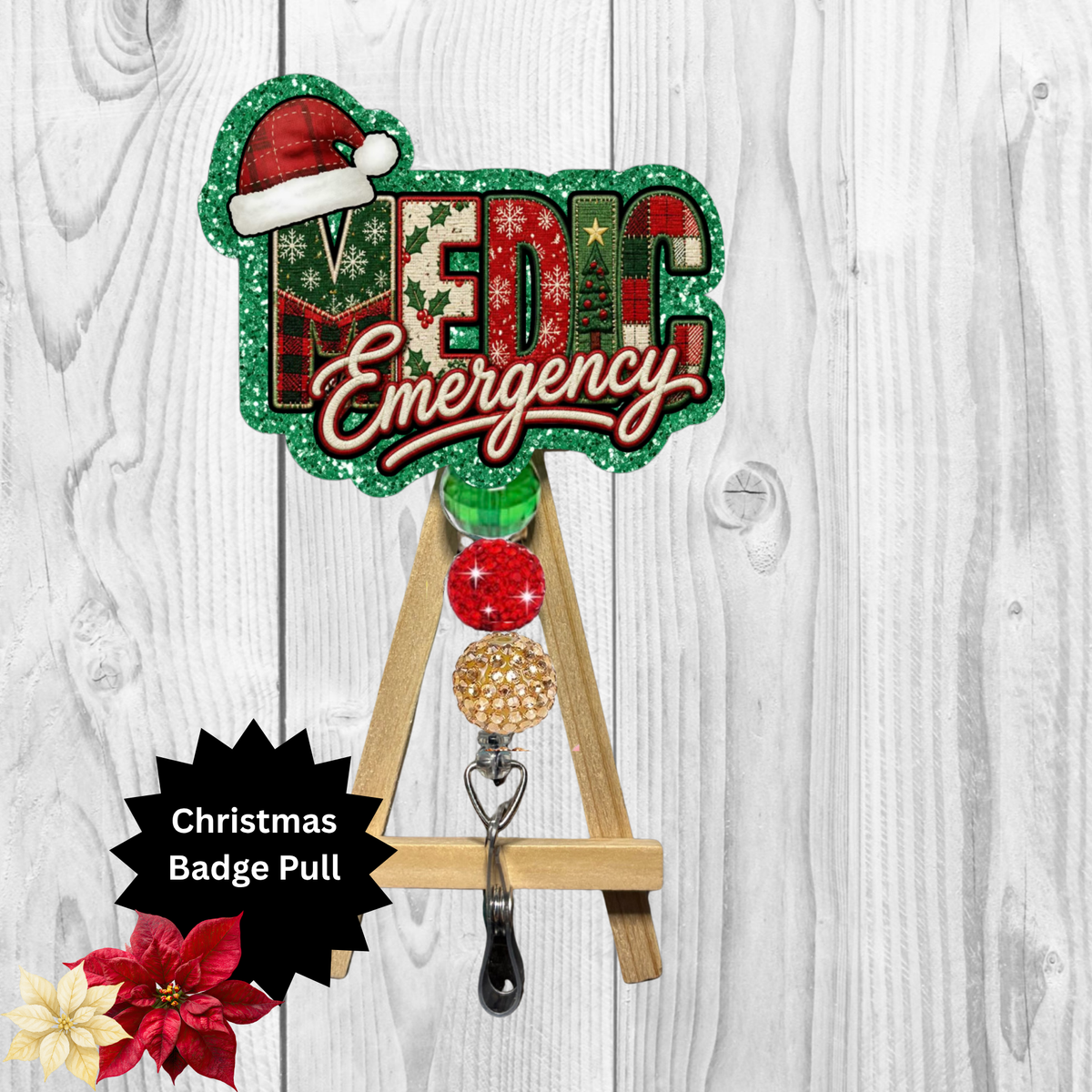 Emergency Medic Christmas Glitter Badge Pull | Badge Reel TheCraftNook