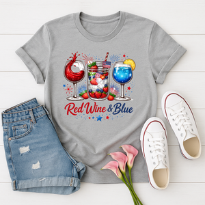Red Wine and Blue Graphic Tee | Funny Patriotic 4th of July Shirt TheCraftNook