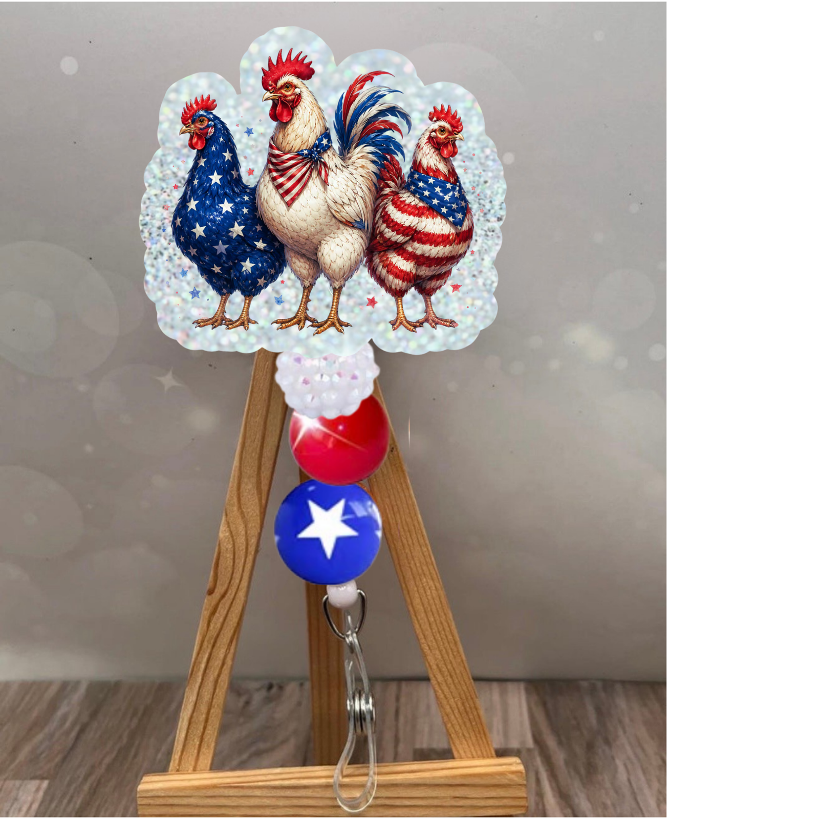Patriotic Chickens Badge Pull TheCraftNook