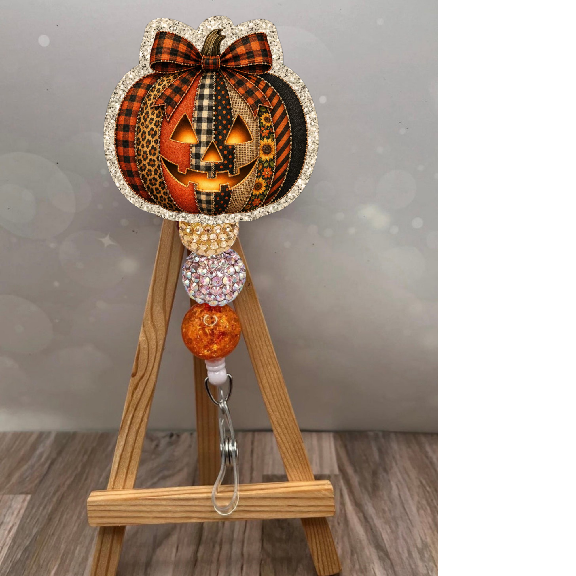 Patchwork Jack-O-Lantern Badge Pull