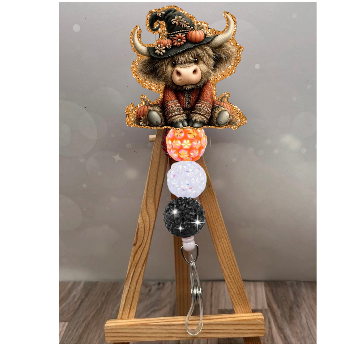 Halloween Highland Cow Badge Pull – Glitter Lanyard Accessory TheCraftNook