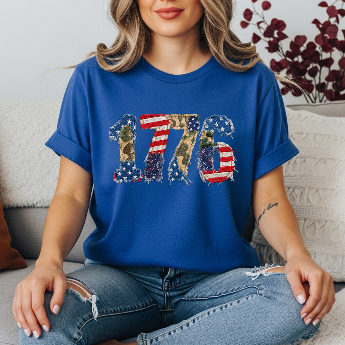 Faux Patchwork 1776 Tee | Vintage Patriotic American Flag Shirt TheCraftNook