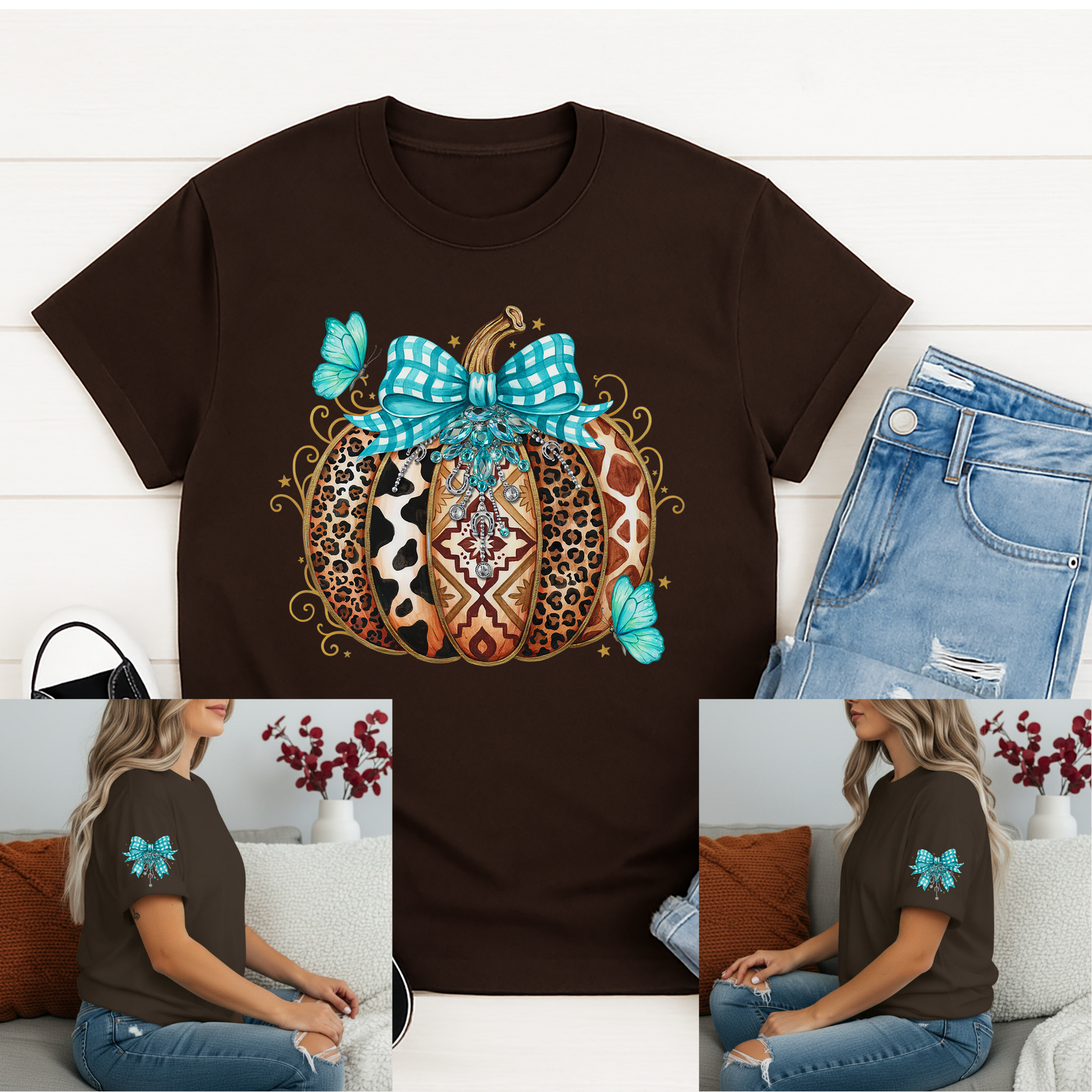 Boho Pumpkin T -Shirt with Sleeve Graphic TheCraftNook