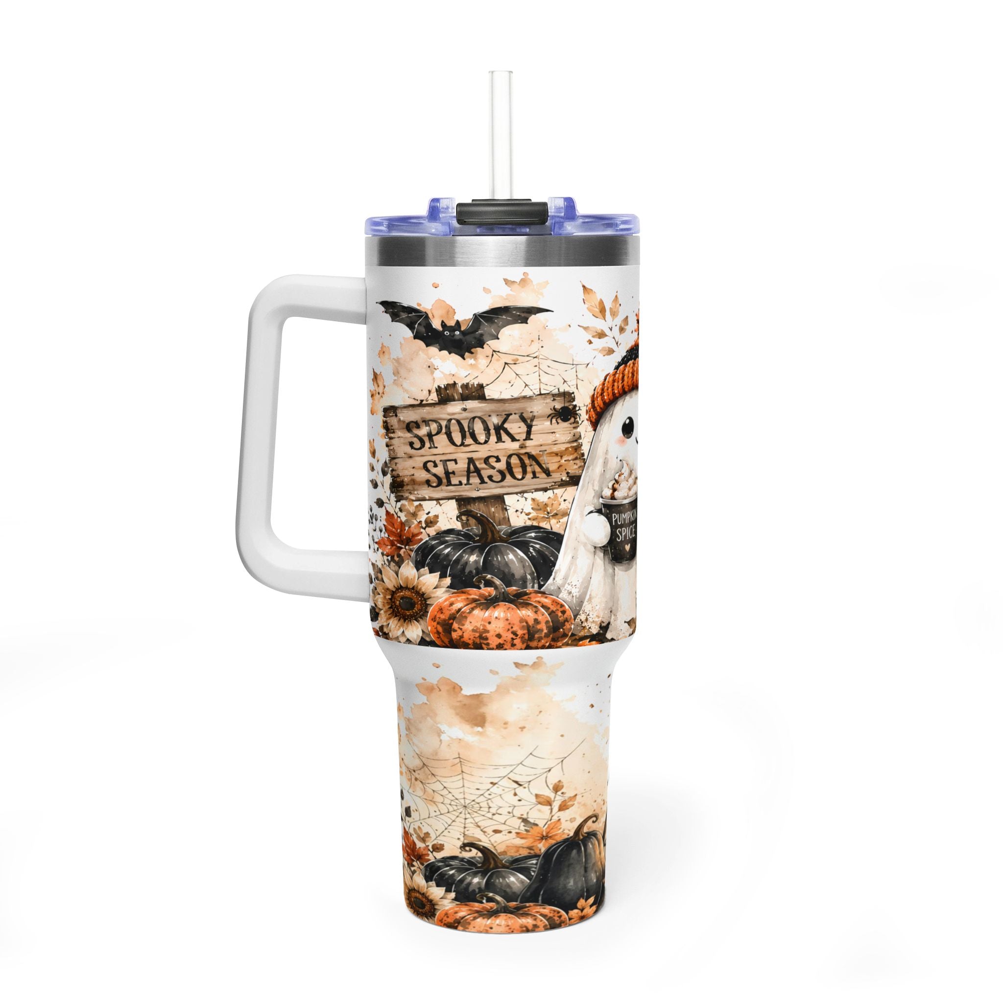 40oz Halloween Ghost Tumbler — 'Spooky Season' Vacuum Thermal Cup
