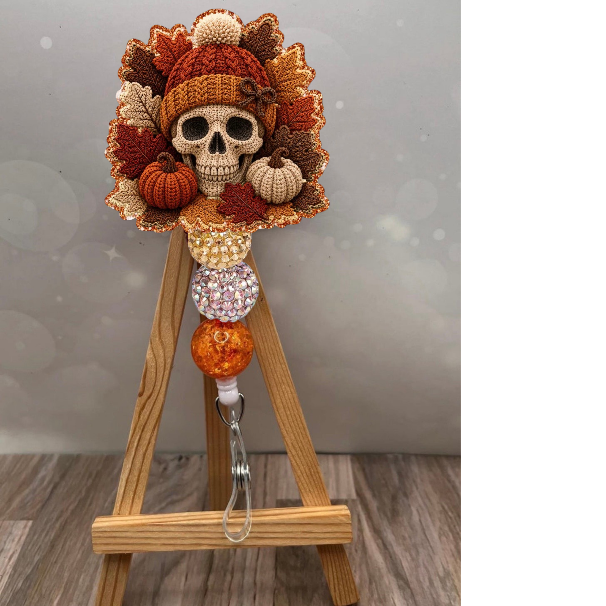 Fall Crochet Skull Badge Pull