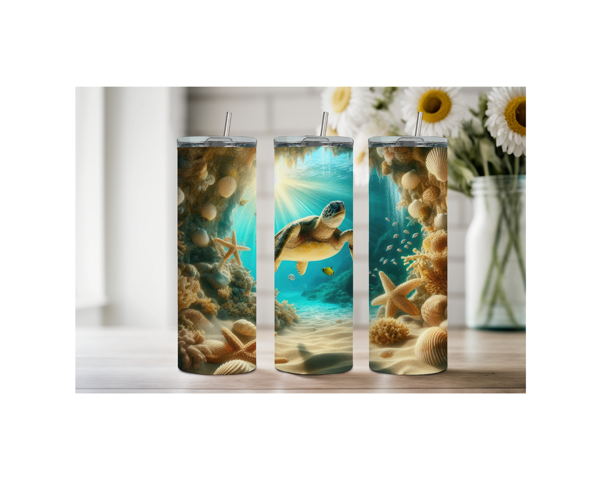 20 oz sip and surf Sea turtle Tumblers, Multiple images to choose from, with or without handle and speakers. TheCraftNook