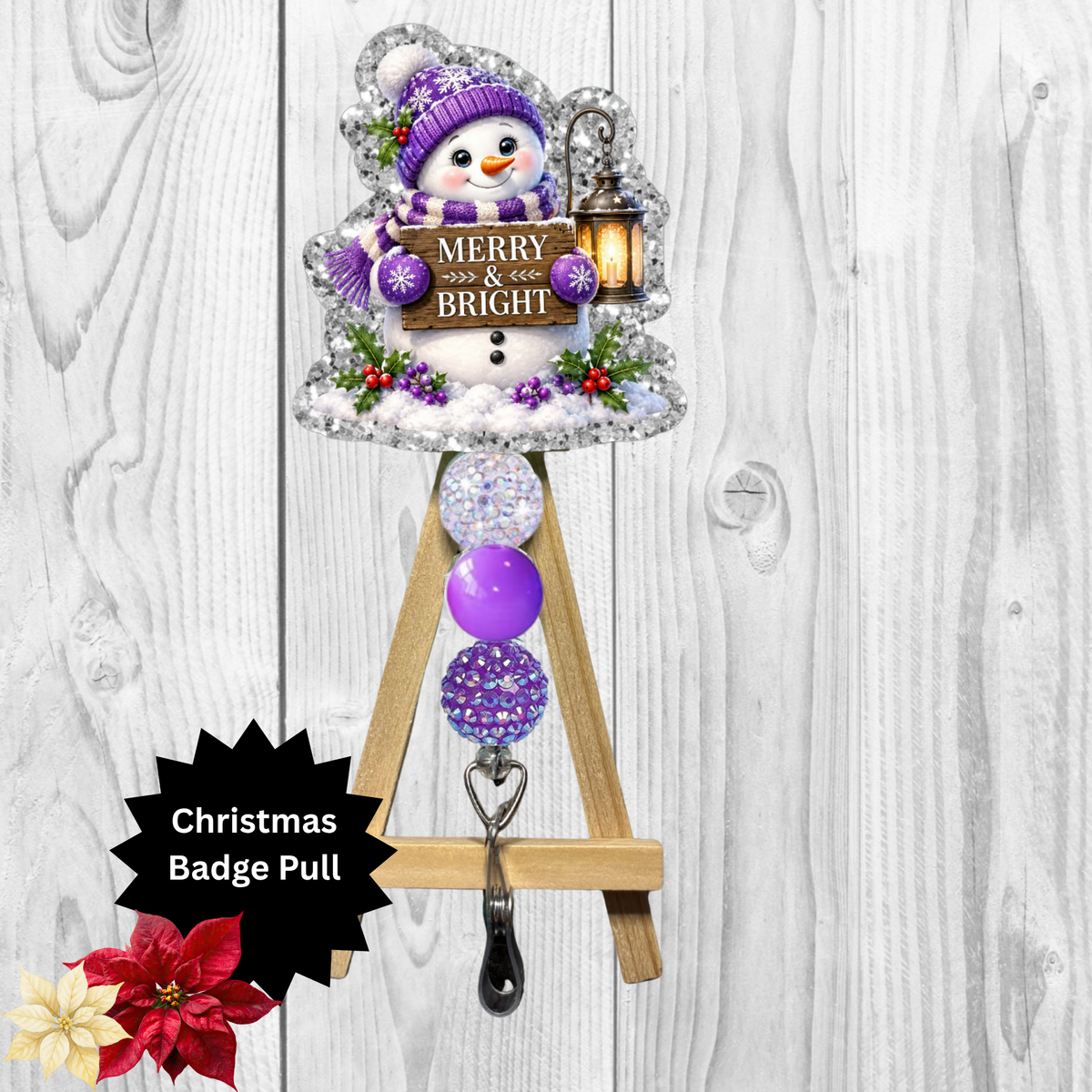 Purple Snowman Glitter Badge Pull | Badge Reel TheCraftNook