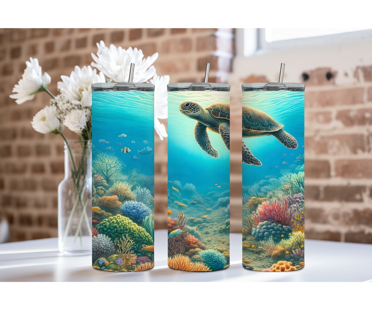 20 oz sip and surf Sea turtle Tumblers, Multiple images to choose from, with or without handle and speakers. TheCraftNook