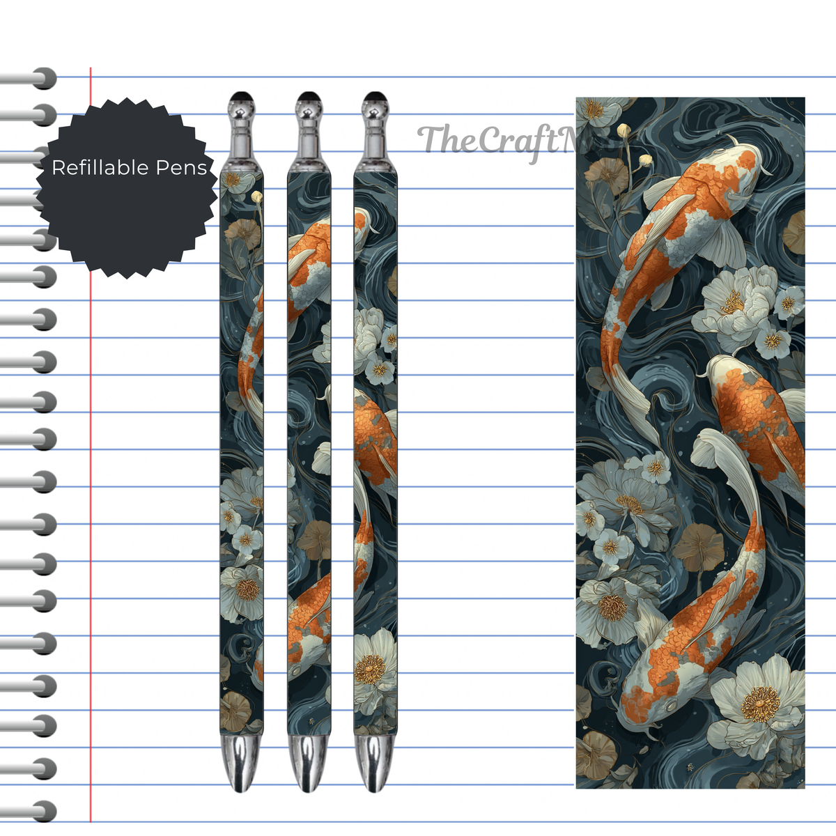 Koi Fish Refillable Pens, multiple options and Images available. TheCraftNook