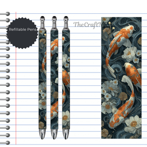 Koi Fish Refillable Pens, multiple options and Images available. TheCraftNook