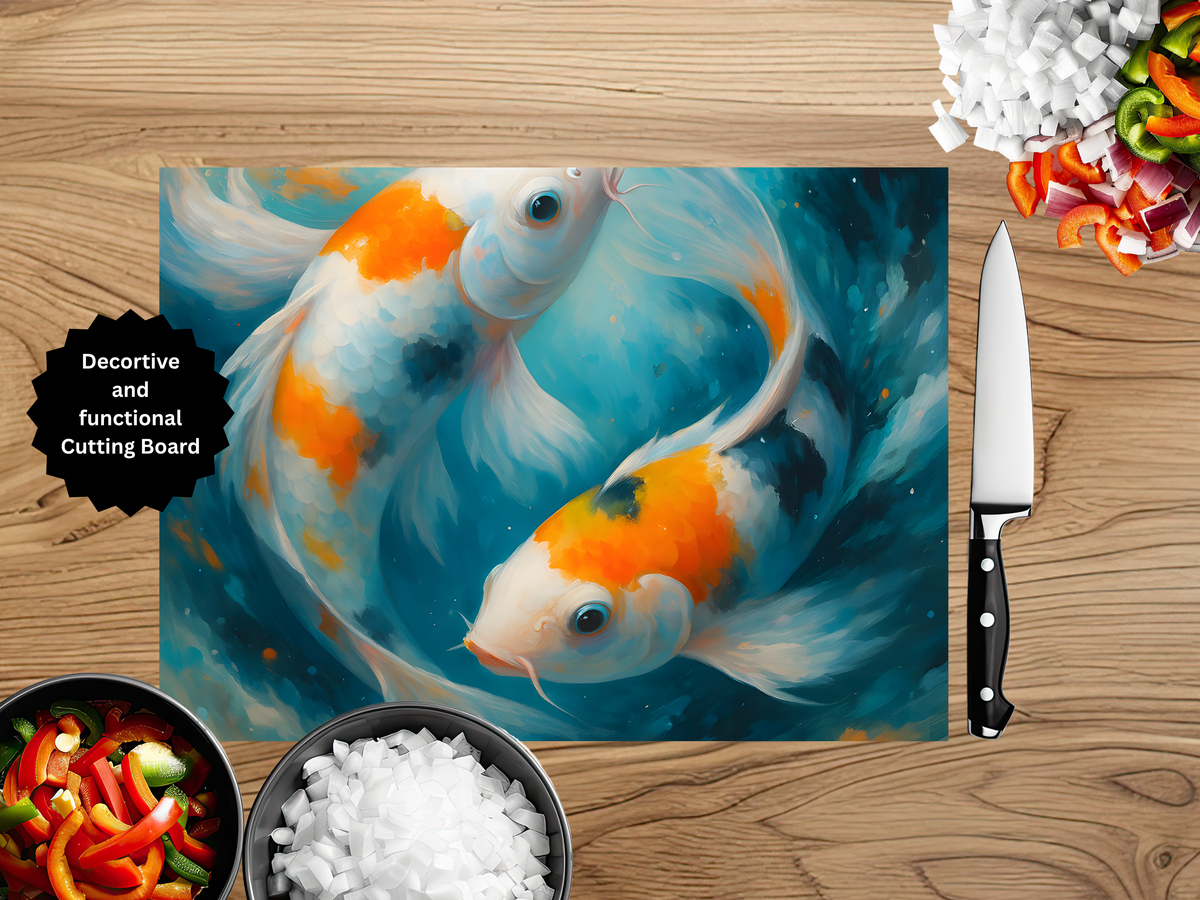 Koi Fish Glass Cutting Board - Tempered Glass Kitchen Board TheCraftNook