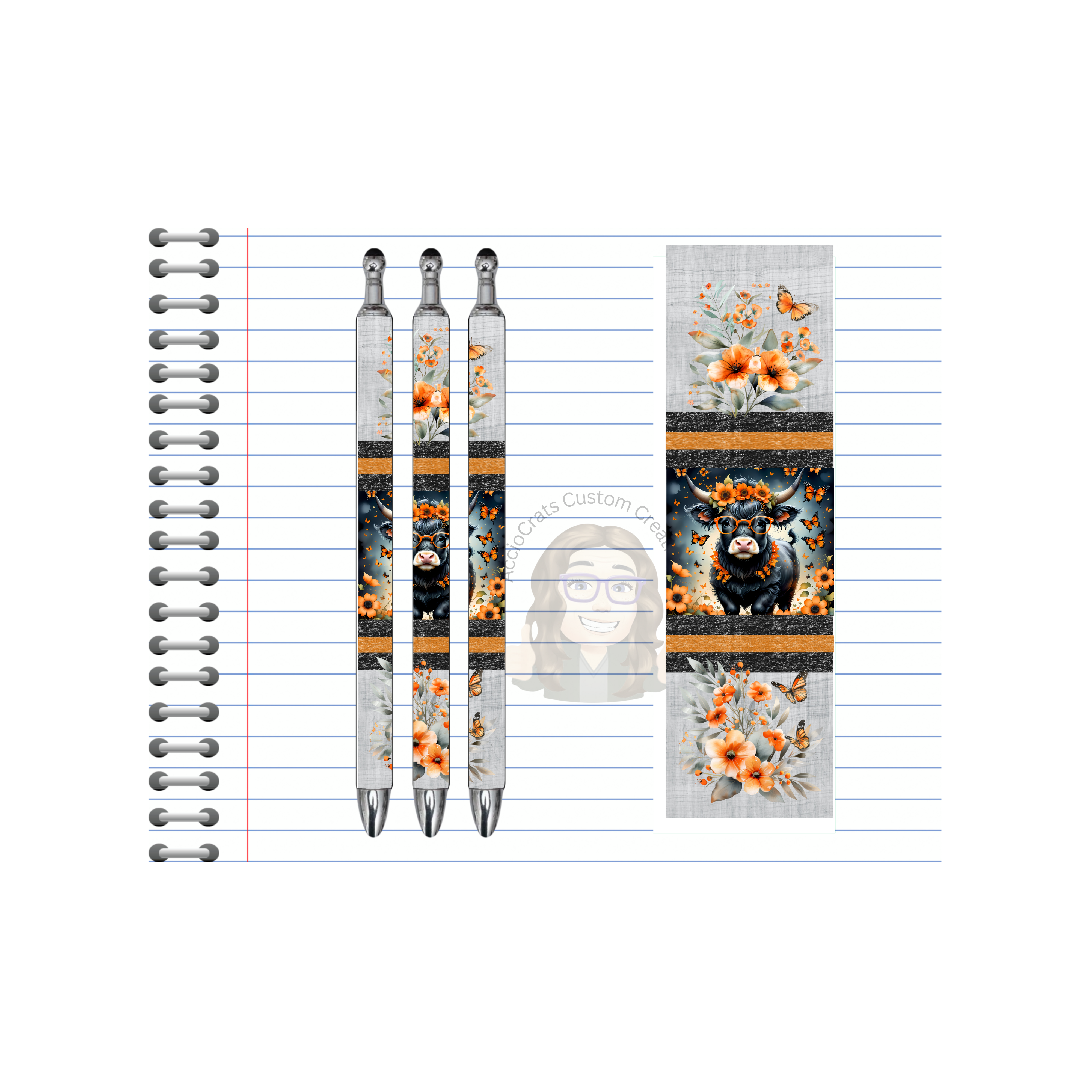 Refillable Pens, Highland Cow Images.  Cute notes start here. Multiple options and Images available.