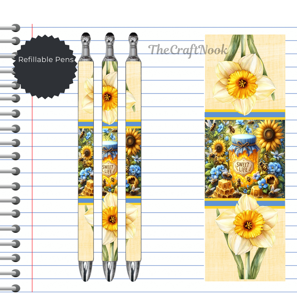 Refillable Pens, Honeybee Images. Bee happy while you write. Multiple options and Images available TheCraftNook