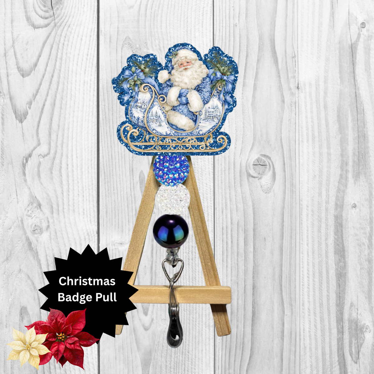 Santa Sleigh Glitter Badge Pull | Badge Reel TheCraftNook