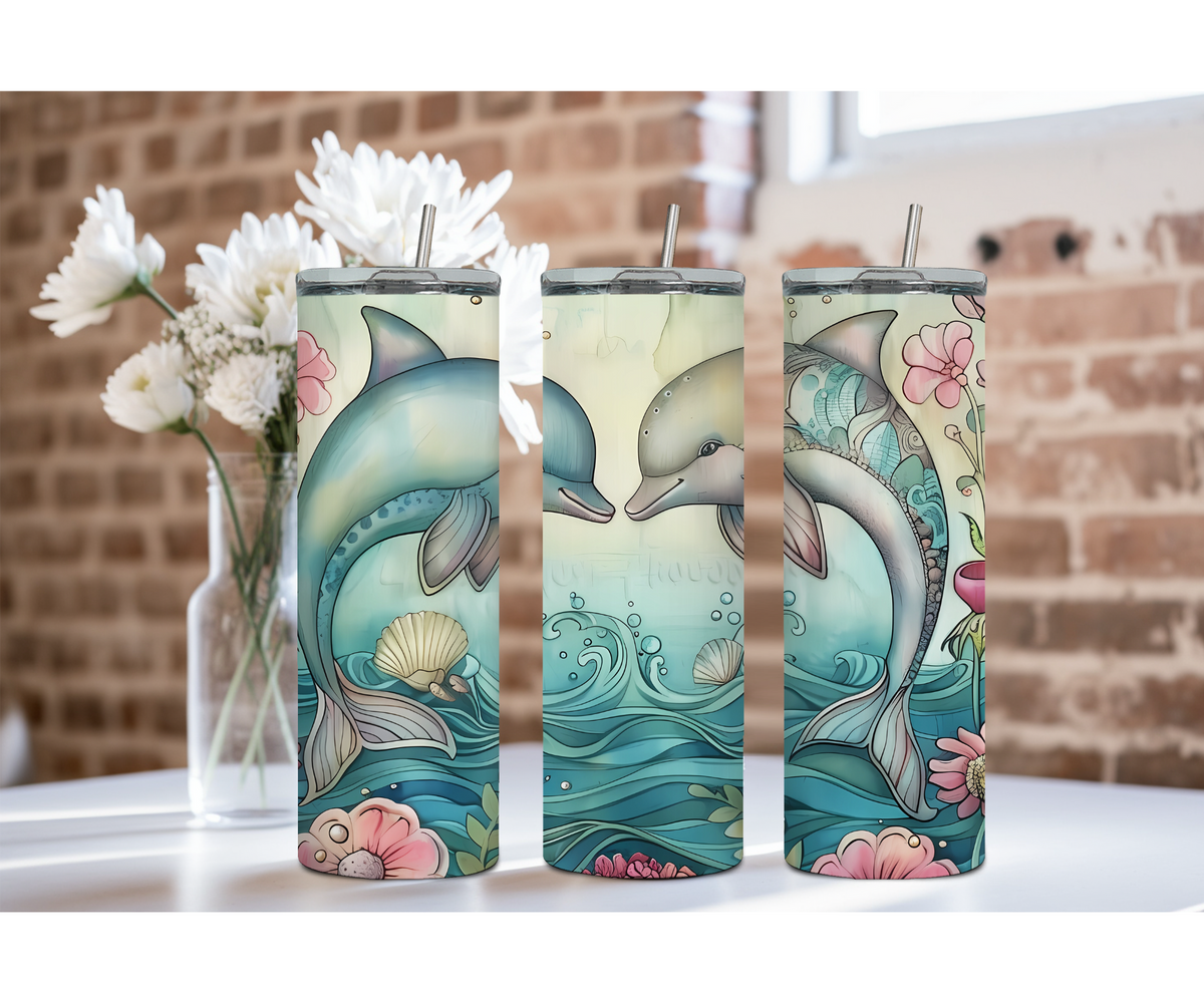 Splash of Happiness Dolphin – 20 oz Stainless-Steel Tumblers. Multiple Sizes and Images Available. TheCraftNook