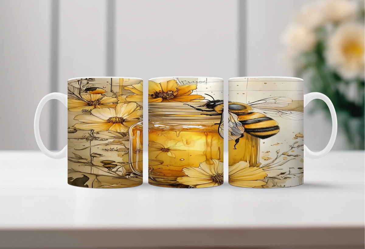 Buzzing Into the Day Honeybee Coffee Mugs. Two size options. Multiple images to choose. TheCraftNook