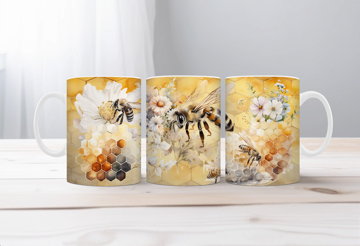 Buzzing Into the Day Honeybee Coffee Mugs. Two size options. Multiple images to choose. TheCraftNook