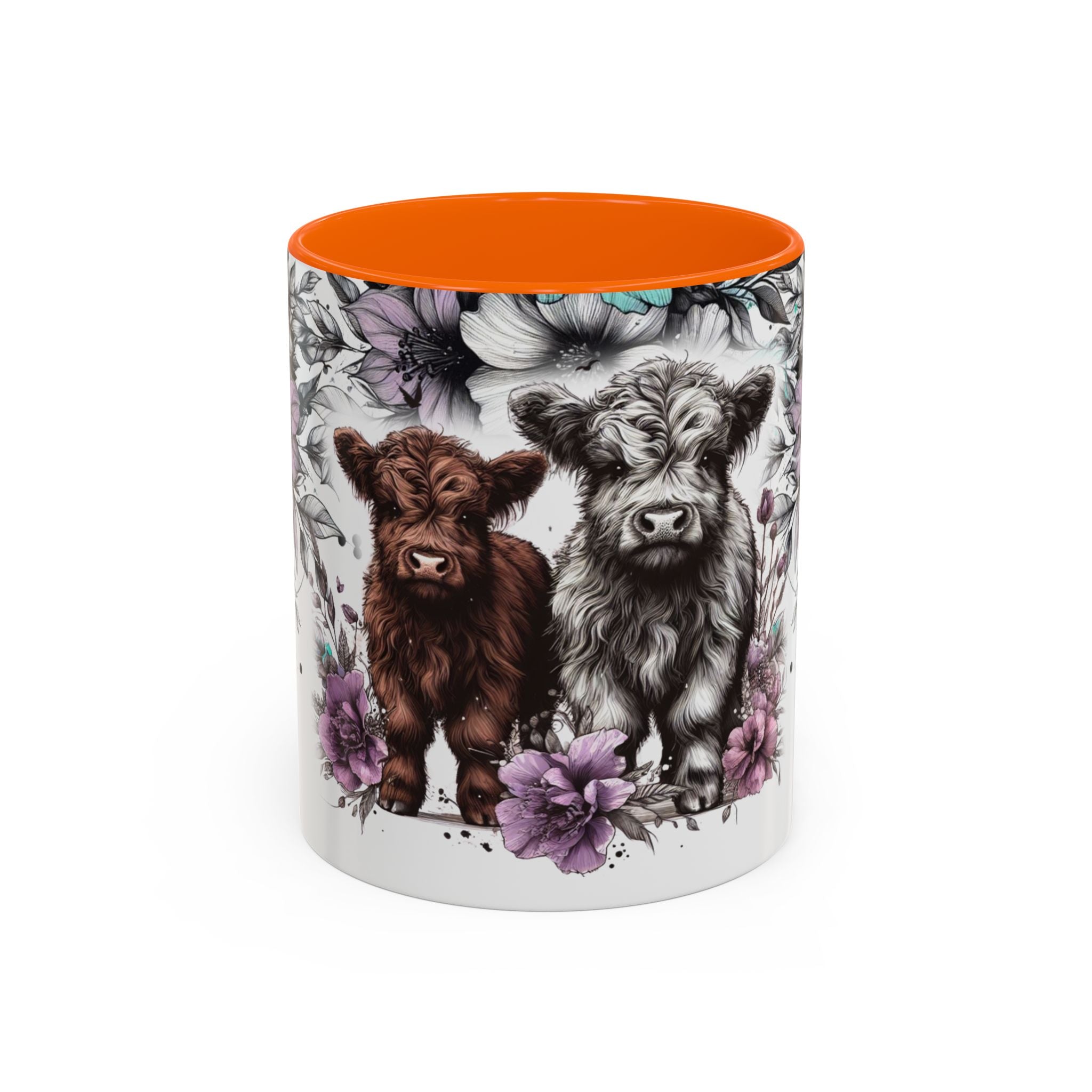 Highland Cow Floral Accent Coffee Mug — Cute Rustic Farmhouse Kitchen Gift
