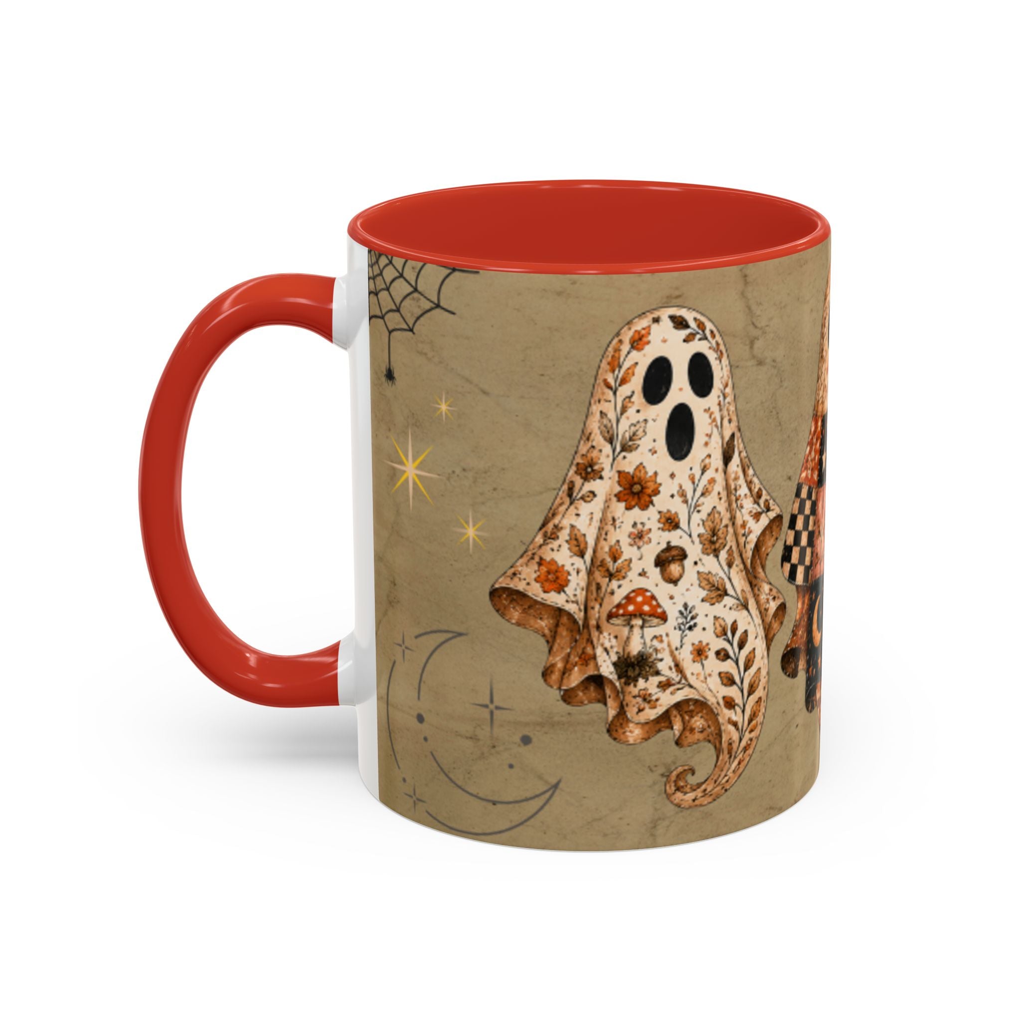 Preppy Ghost Halloween Patchwork Ghost Coffee Mug — Spooky Vintage Accent Ceramic Mug (11/15oz)